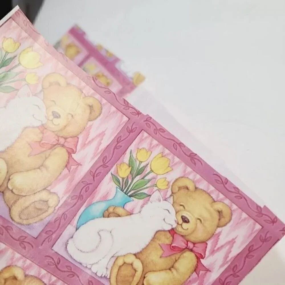 Vintage 90s AGC Kawaii Pink Cute Cuddly Teddy Bear Cat Gift Wrap